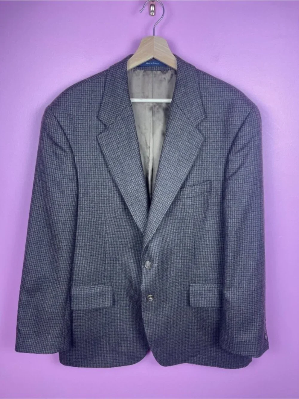 Chaps Ralph Lauren Vintage Houndstooth Tweed Sport Coat Wool Brown Men's 46R